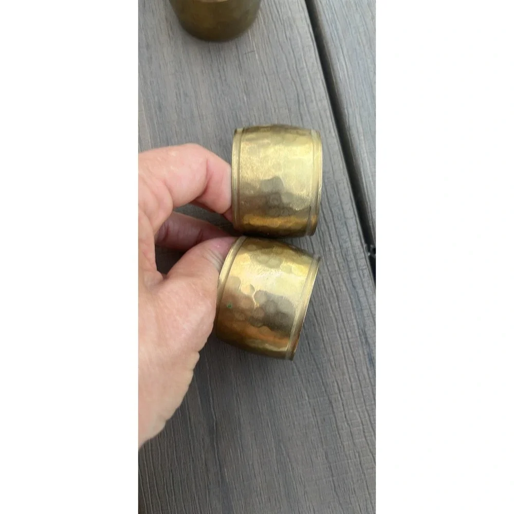 Vintage Hammered Brass Napkin Rings Set of 4 Gold Tone Made in India